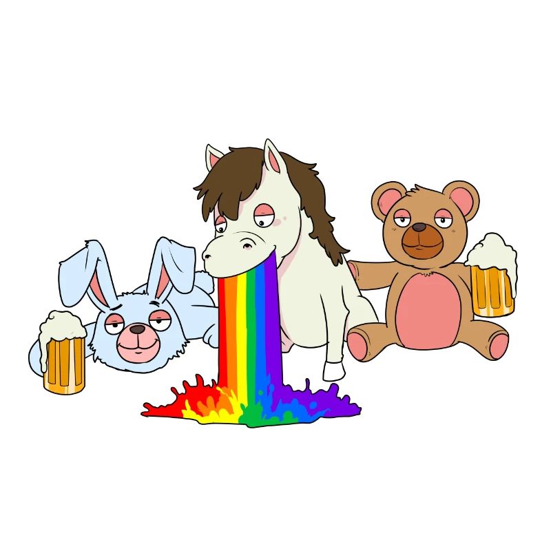 Rainbow Pferd Bär Hase Junggesellenabschied Bier