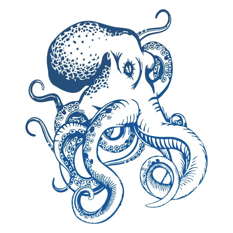 Blue Retro Octopus Tattoo Style Nautical Design
