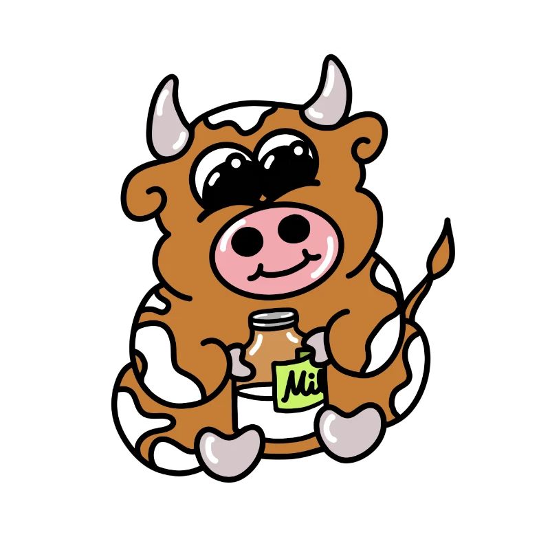 süße Kuh mit Milch sitzt