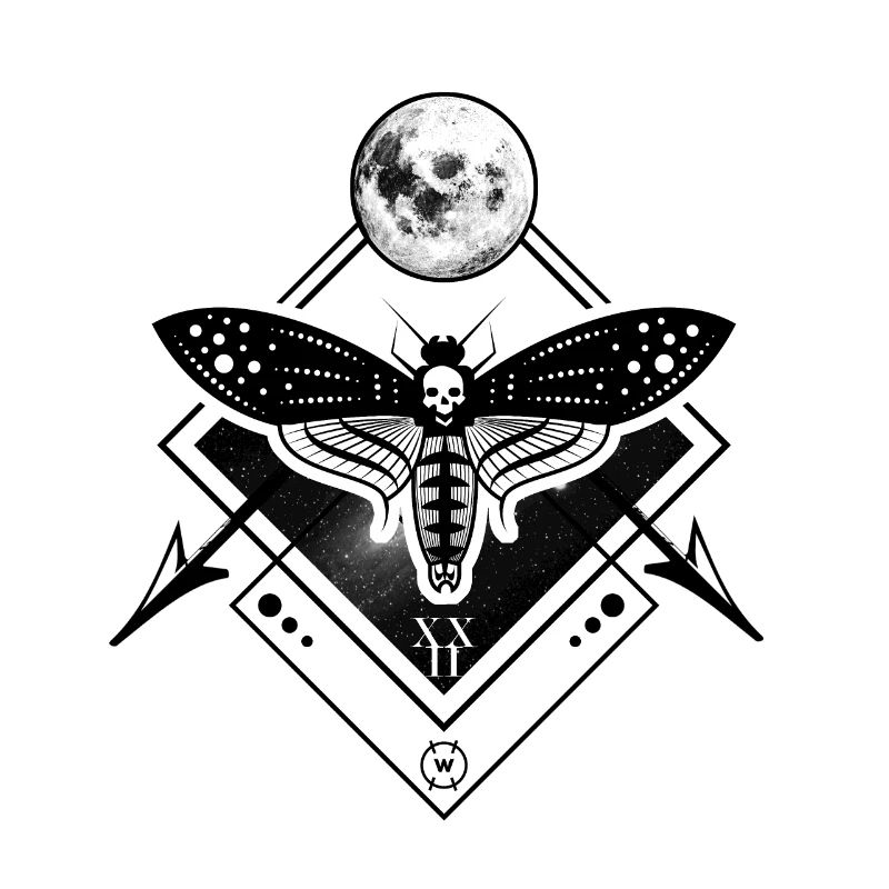 Papillon géométrique Hawk Moth avec Lune