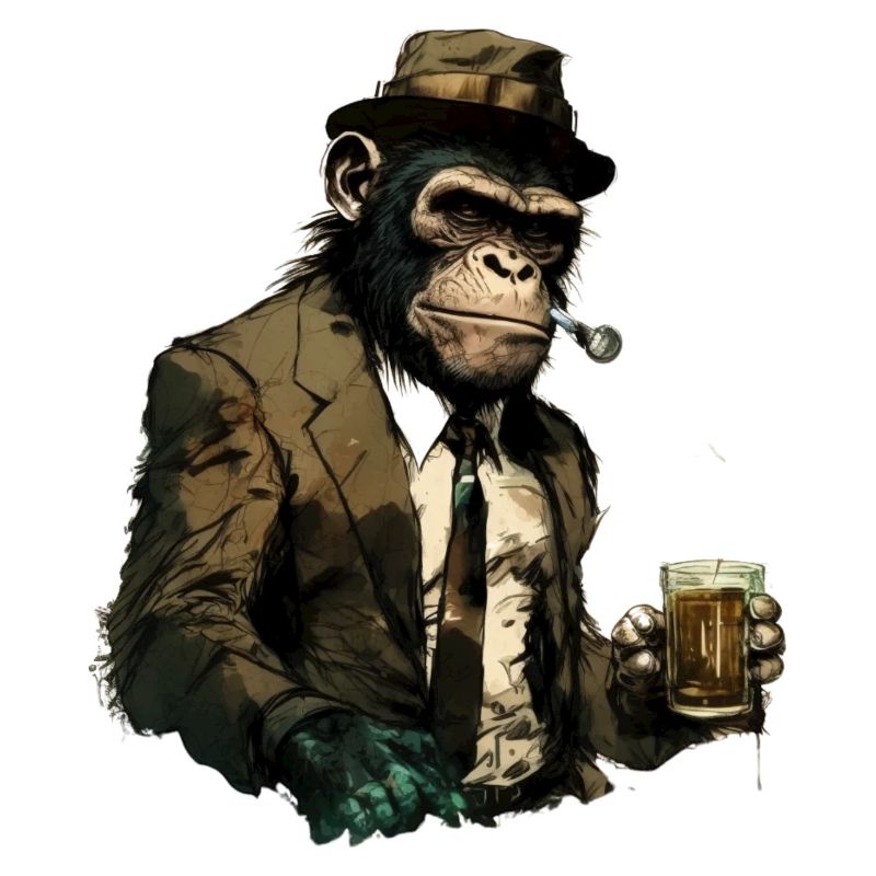 Cooler Gangster Schimpanse mit Bier