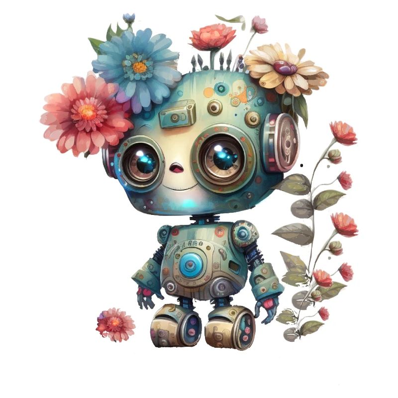 Petit robot avec des fleurs