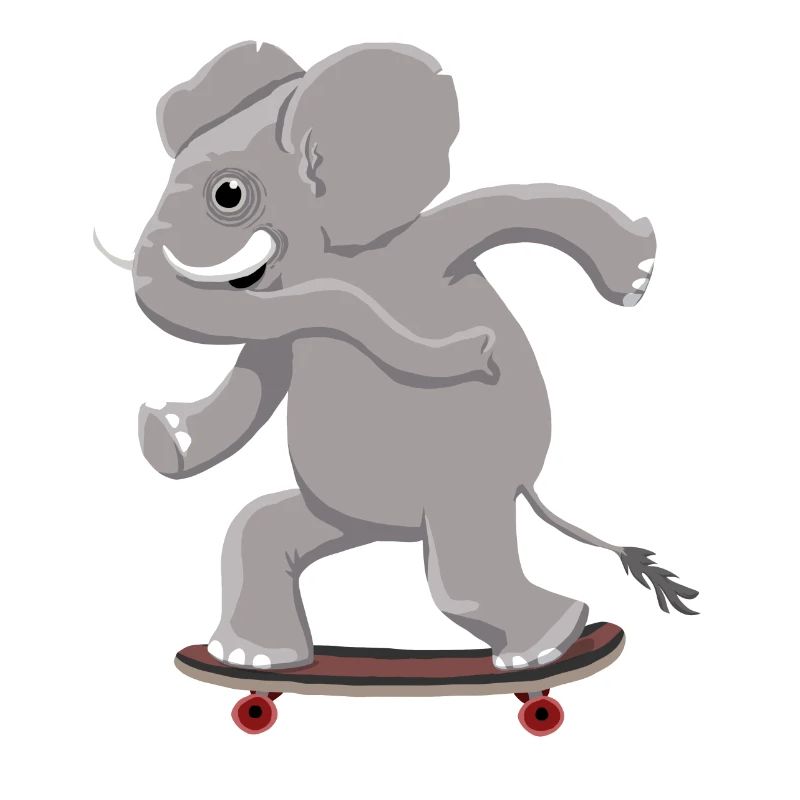 Elefant auf Skateboard