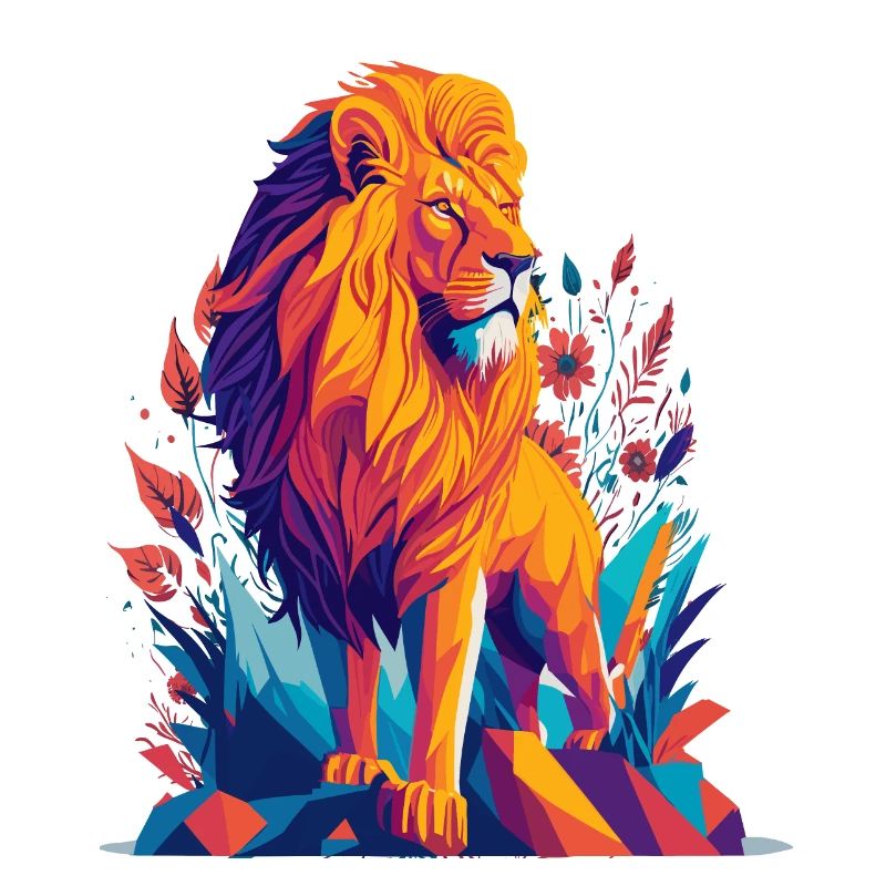 Löwe Polygon - Farbenfrohe Tier Illustration