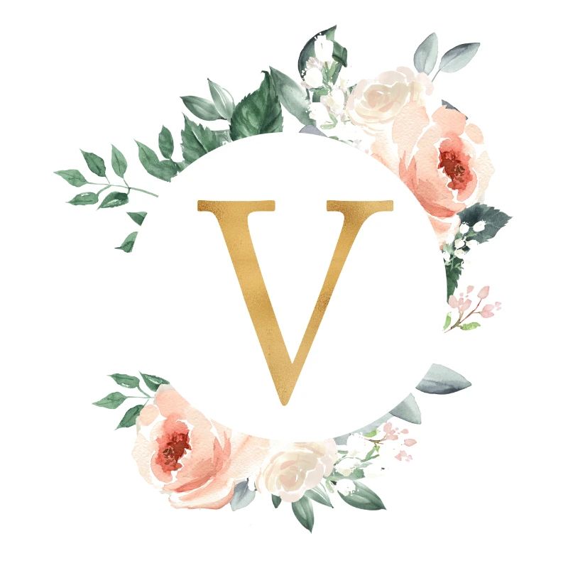 V Monogram Green, Pastel, Wreath