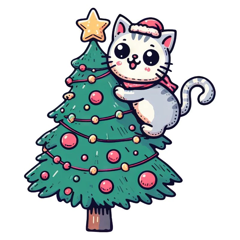 Weihnachts-Katze - Süß auf dem Tannenbaum im Comic