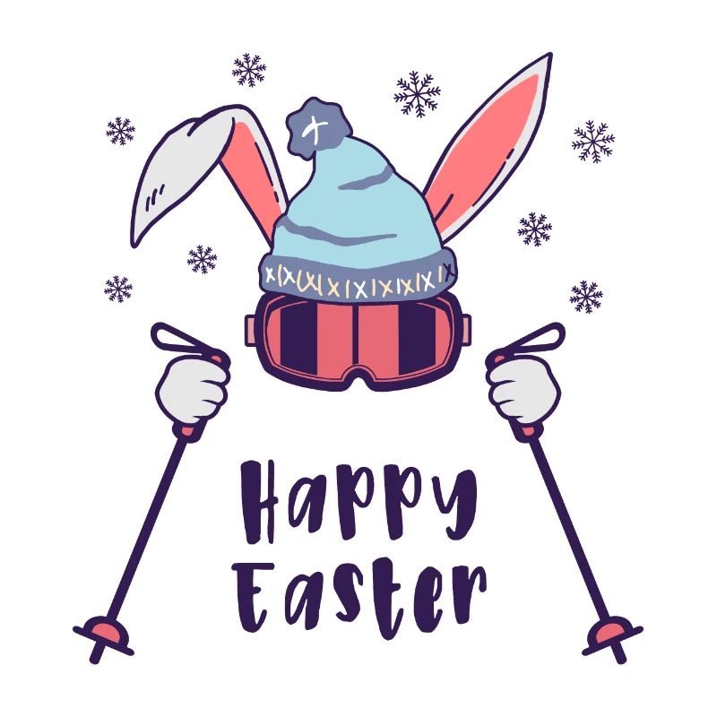 Happy Easter from Skiing Rabbit with ski poles