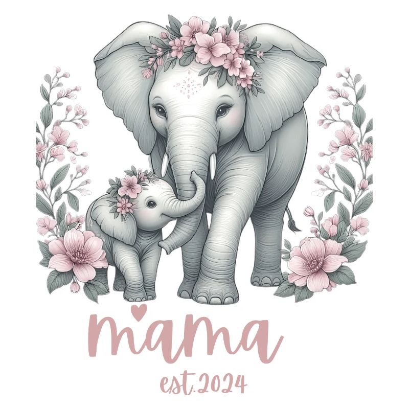 Mama 2024 Elephant Floral Wreath Celebration