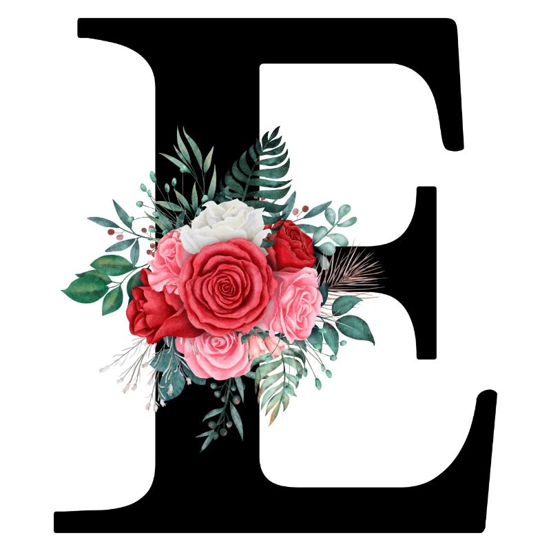 Lettre e floral rouge