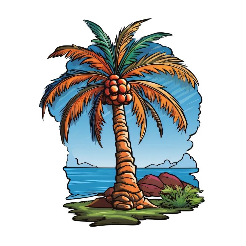 Palm tree with lots of coconuts