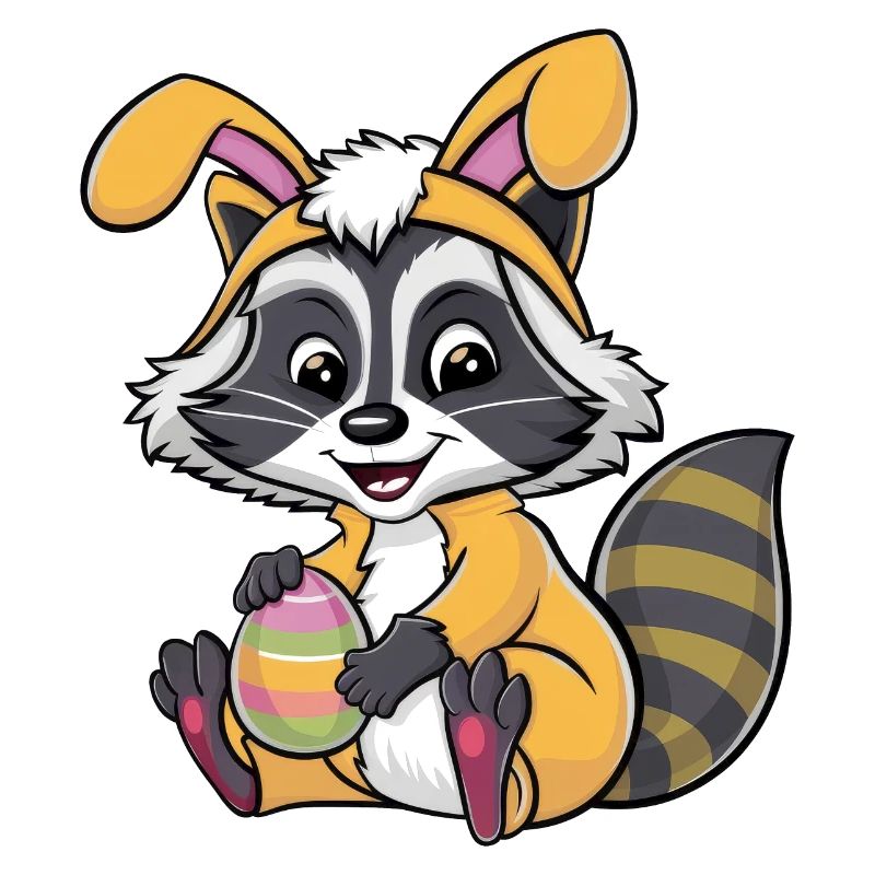 Raton laveur comme dessin animé de costume d’oeuf de lapin de Pâques