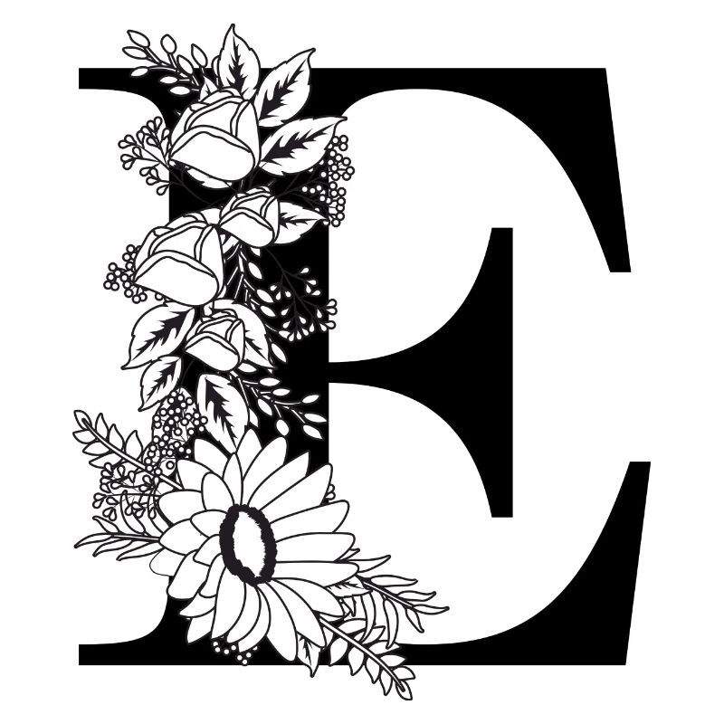 Lettre e floral noir et blanc