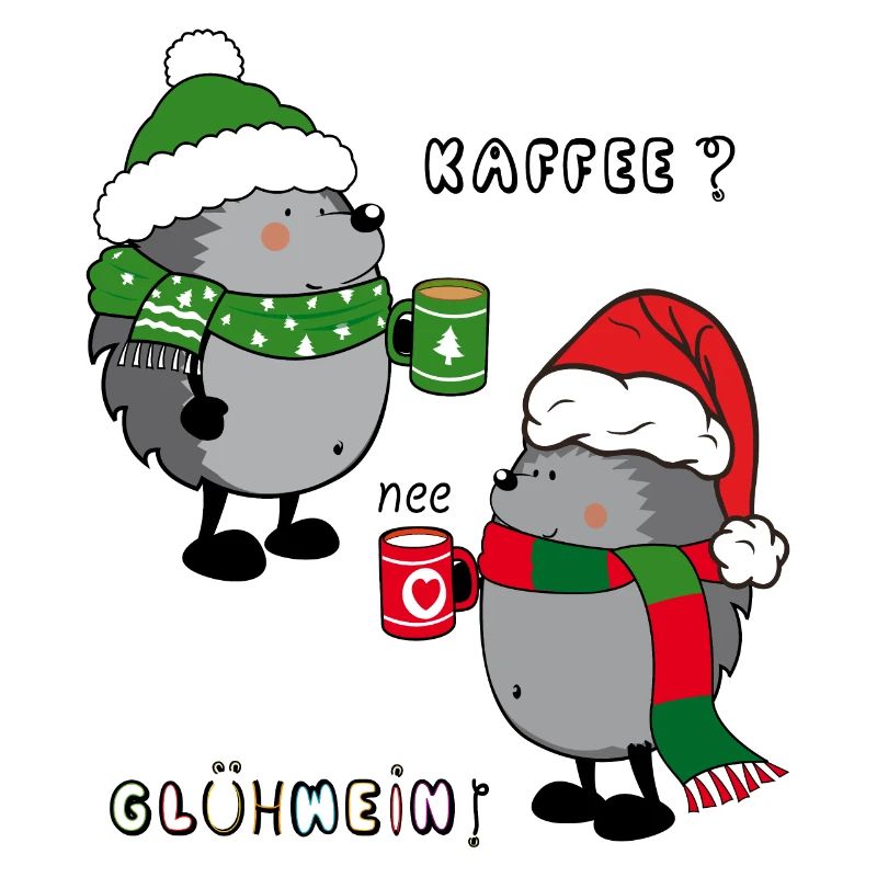 Igel mit Kaffee oder Glühwein, Christmas