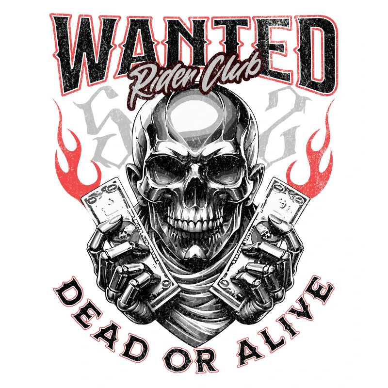Wanted Biker Skull Dead or Alive Motorcycle Chopper