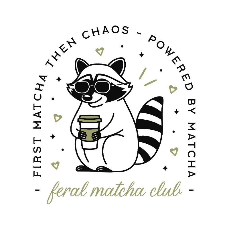 Waschbär mit Matcha-Tee Humor Kawaii Ästhetik