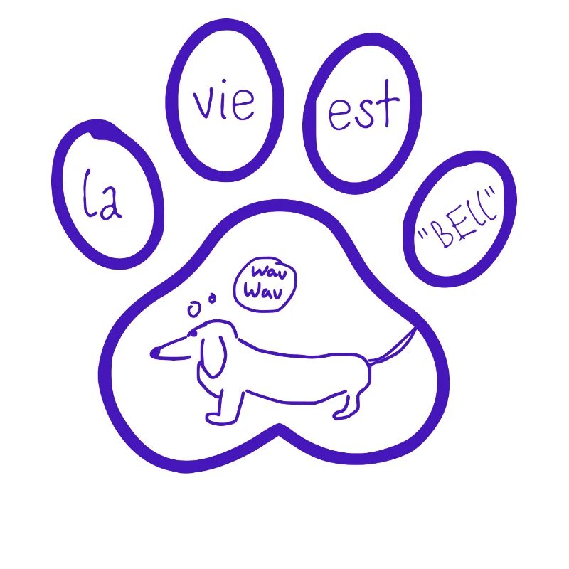 Teckel en empreinte de patte avec jeu de mots « aboiement »