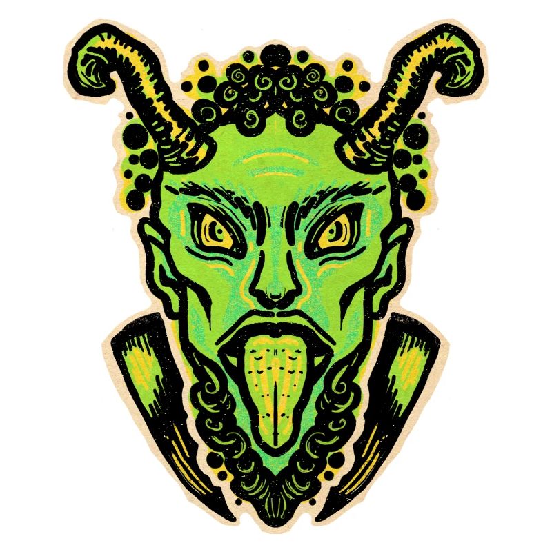 Krampus vert avec langue et cornes
