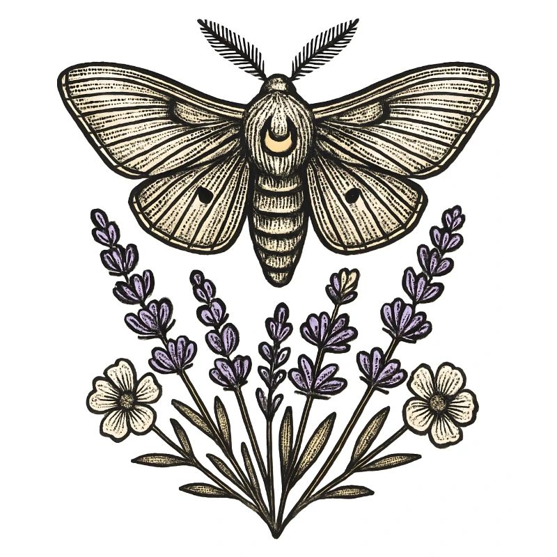 Moth over lavender bouquet