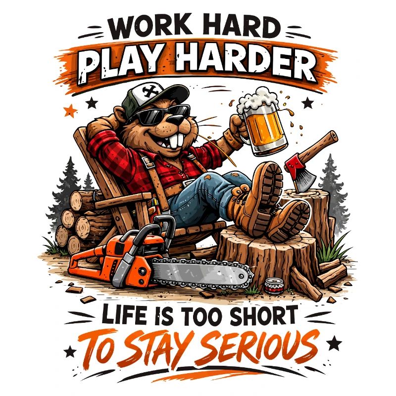 Travailler dur, jouer, plus dur, bûcheron
