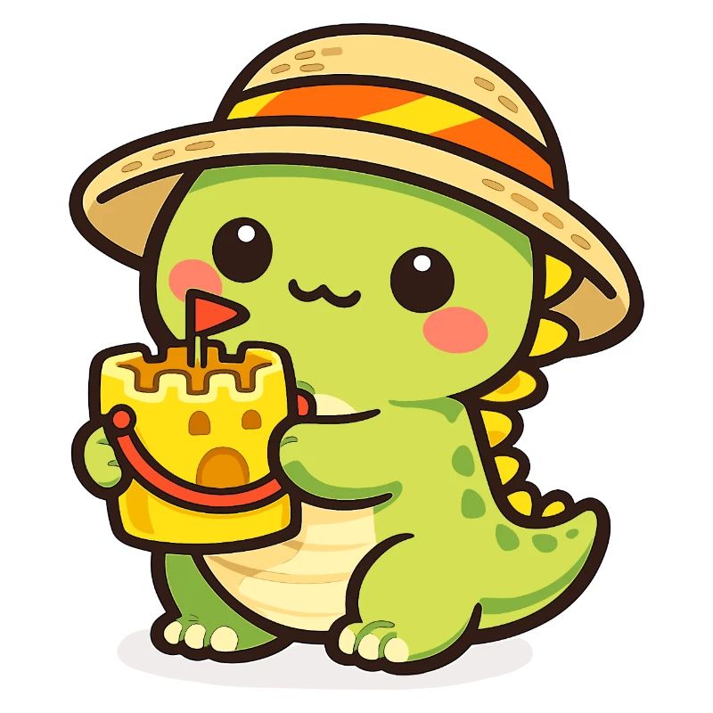 Kawaii Dino with Cake Hat