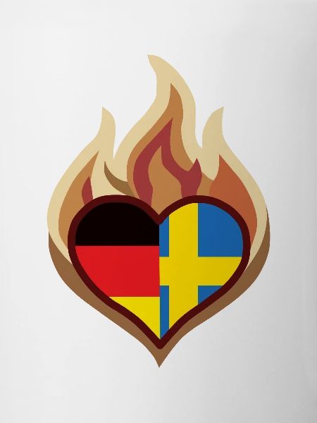 Germany Sweden Flag Heart on Fire