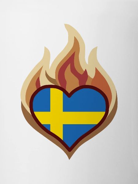 Sweden Flag Heart on Fire