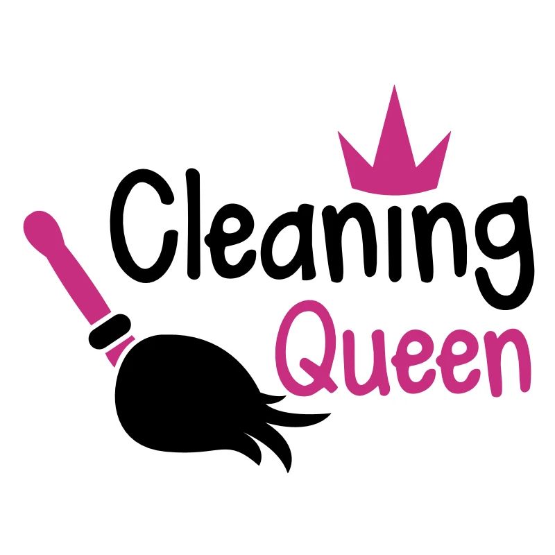 cleaning queen with a broom and a royal crown