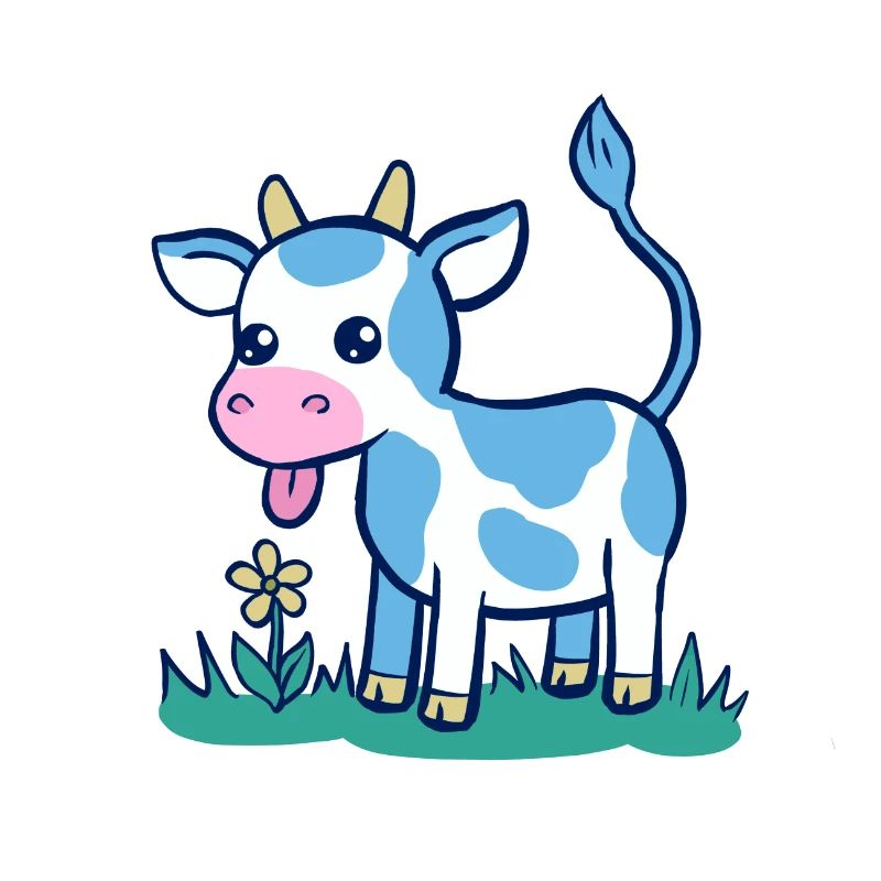 blaues Kalb, das eine Blume leckt