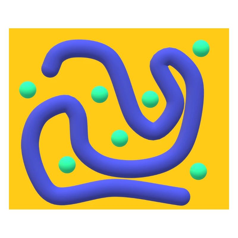 Abstract Blue Curves with Mint Dots
