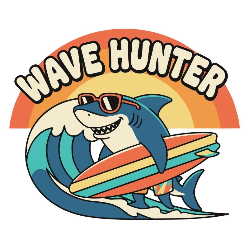 Wave Hunter Shark Surf Sunset