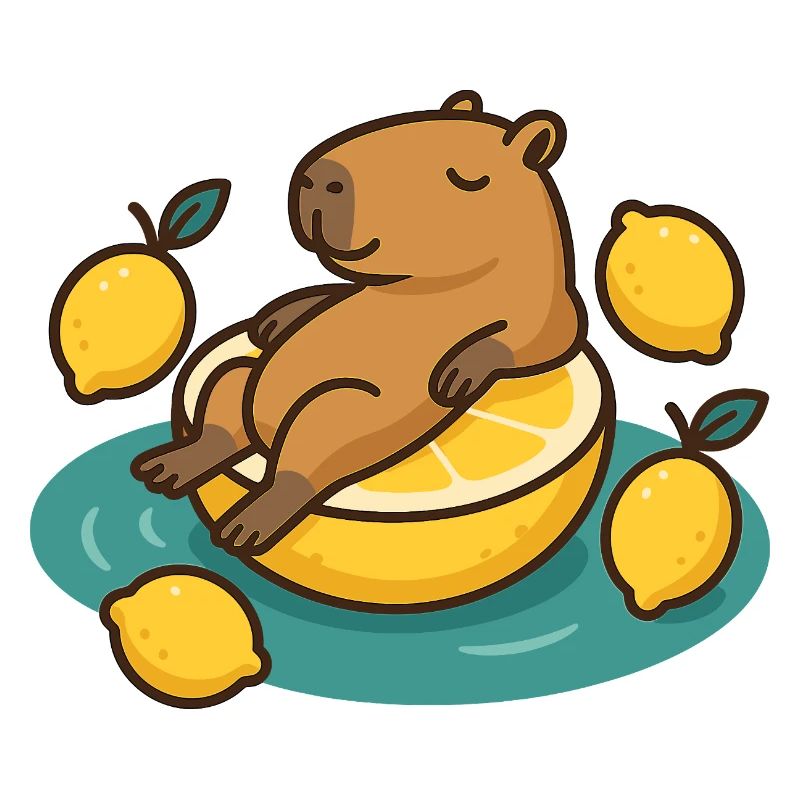 Chilling Capybara on Lemon Cartoon