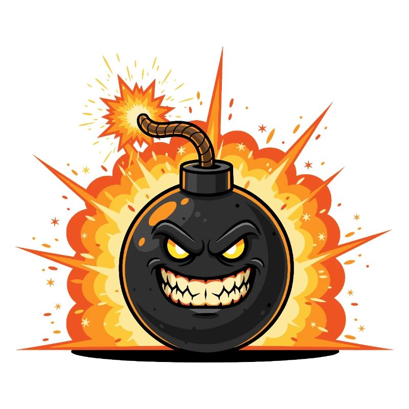 Explosion bomb cartoon with grin