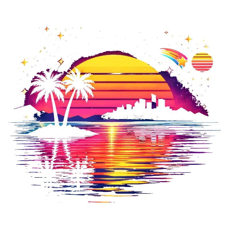 Retro sunset 80s illustration