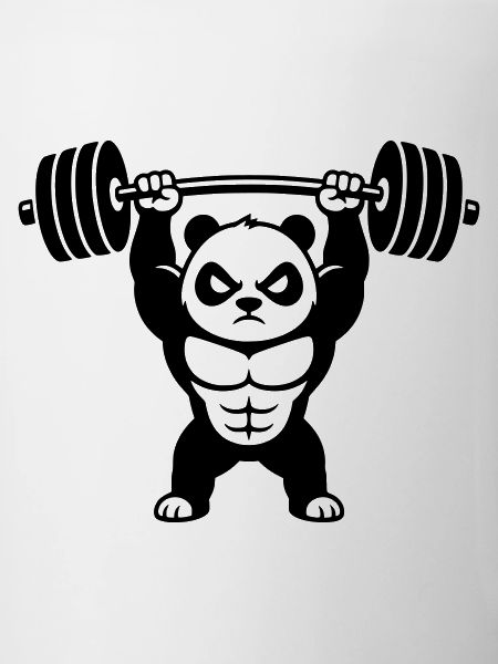Strong panda lifts heavy dumbbell