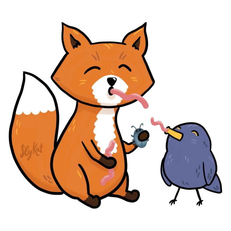 Fuchs und Amsel beste Freunde