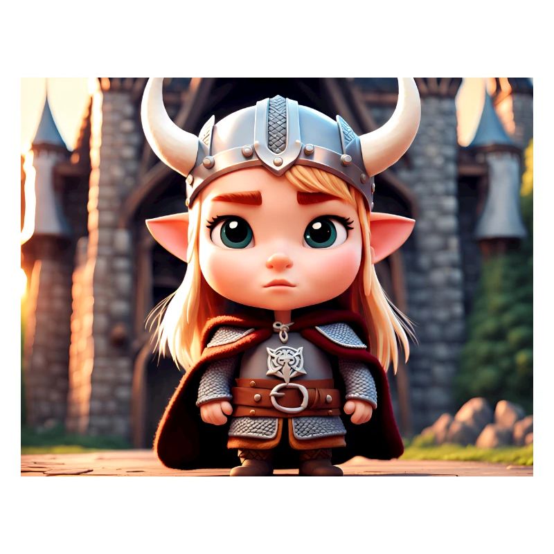 mignon guerrier viking chibi devant un château
