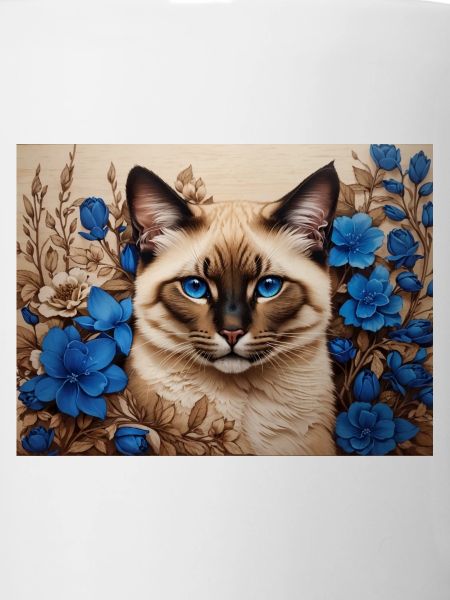 chat fleurs bleues