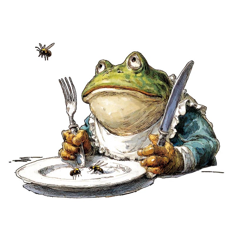 Frosch Galant am Esstisch