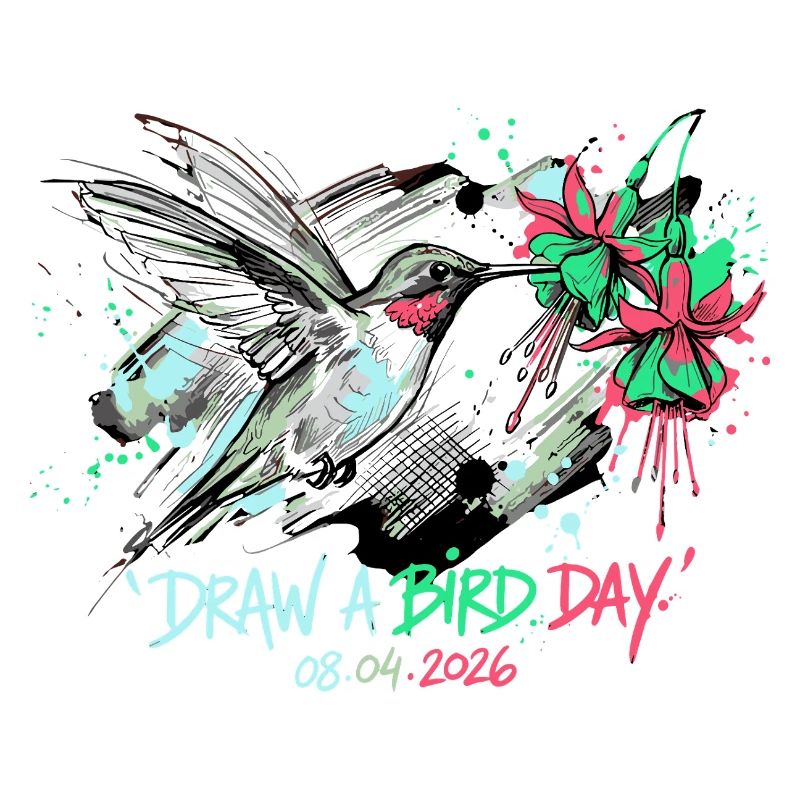 Éclaboussure d’encre colibri avec fleurs
