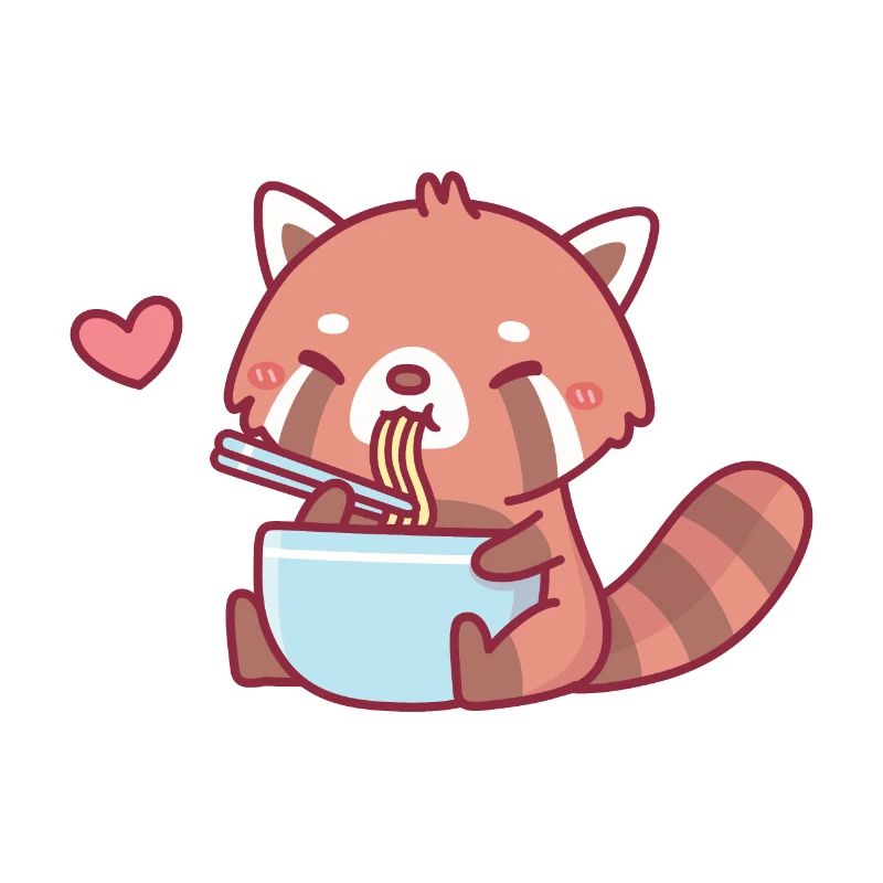 Süßer Roter Panda isst Ramen