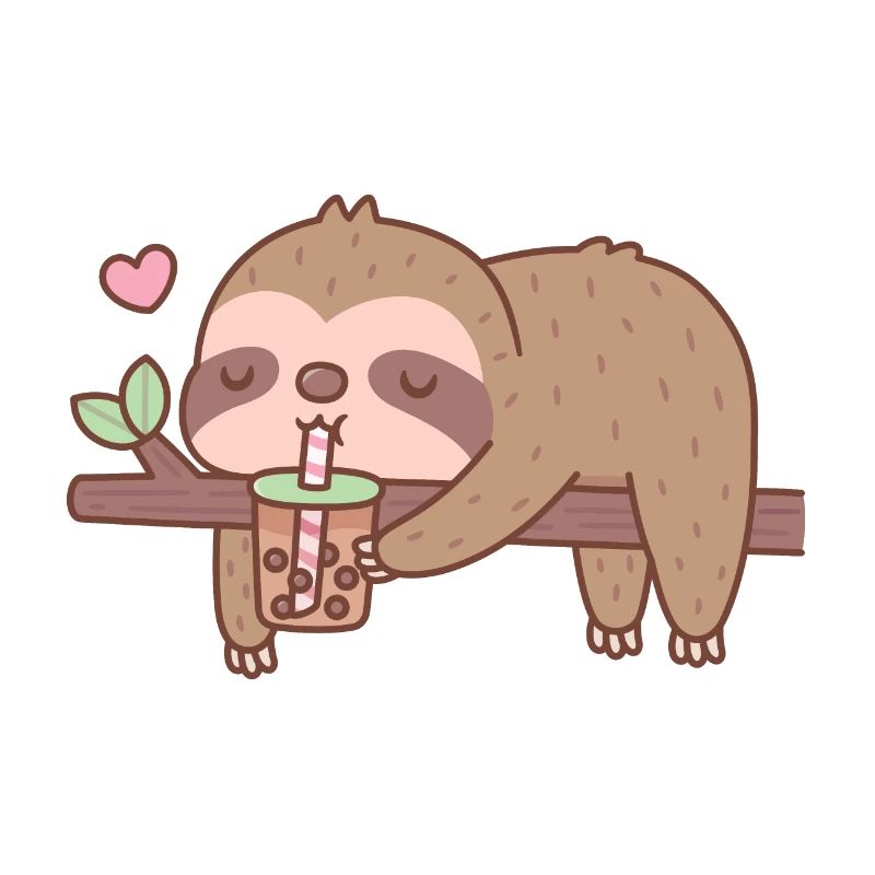 Cute Chilling Sloth Drinking Bubble Tea