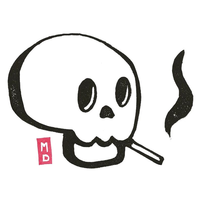 Schädel raucht eine Zigarette