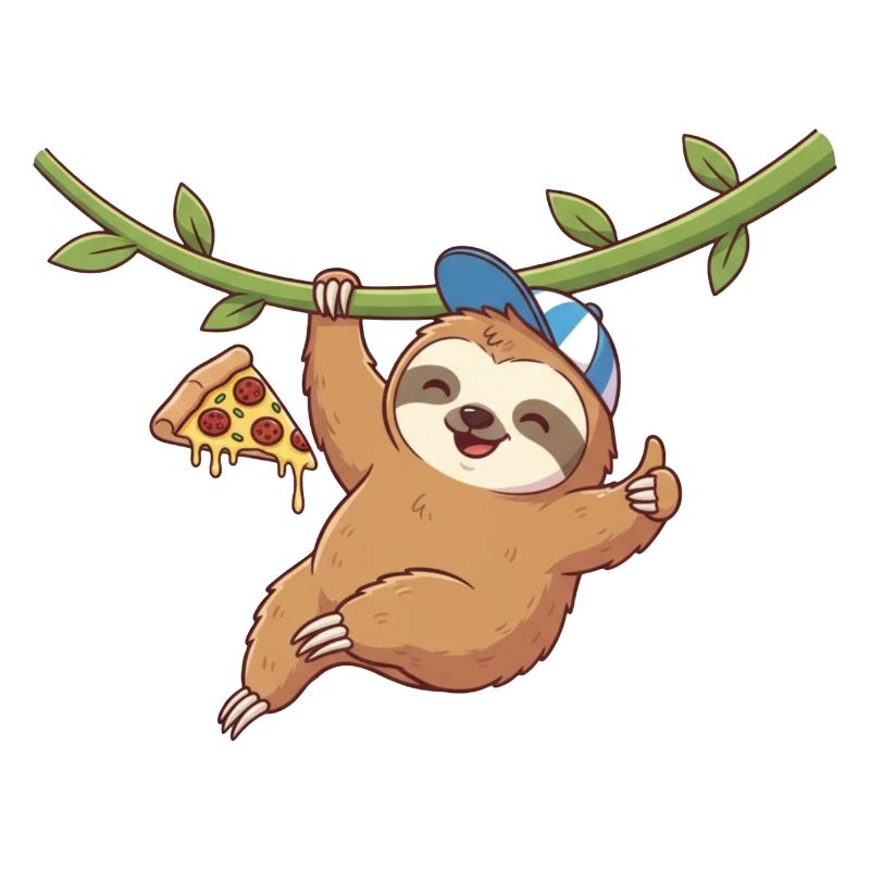 Cute sloth with pizza and cap