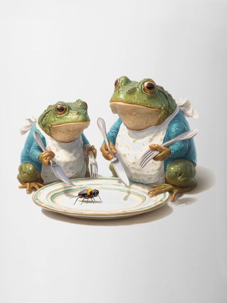 Frosch-Dinner: Fliege am Teller