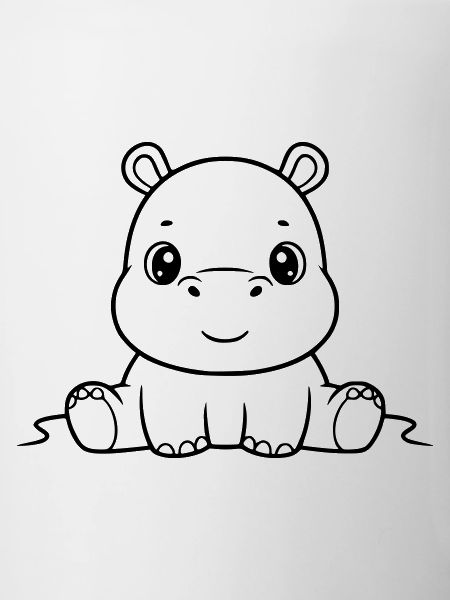 Cute Baby Hippo Comic Outline
