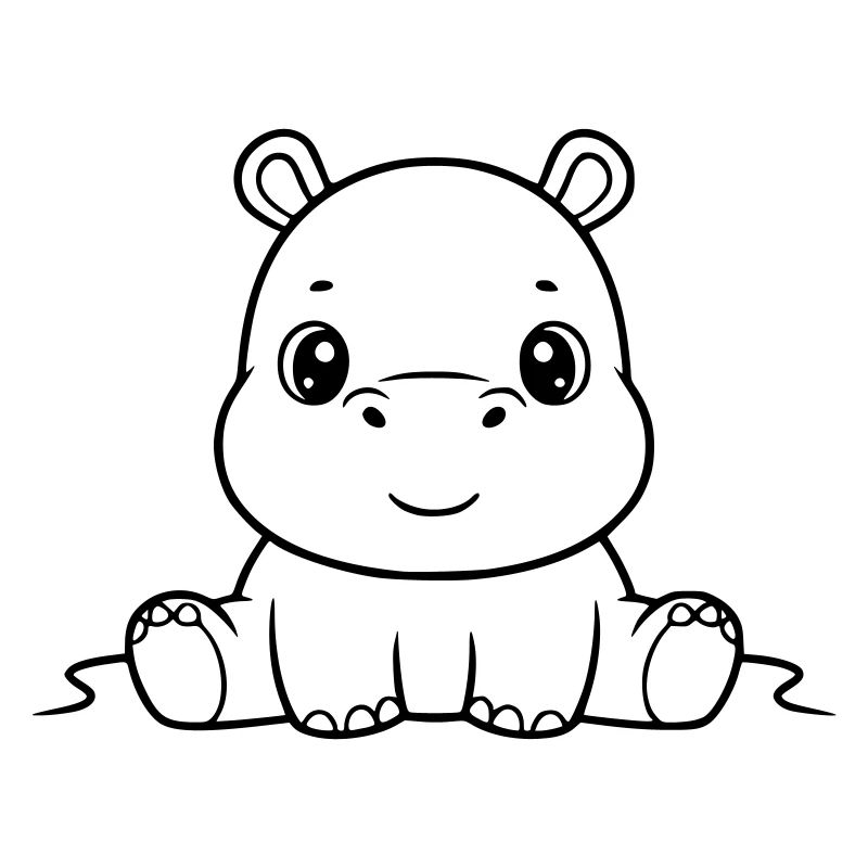 Cute Baby Hippo Comic Outline
