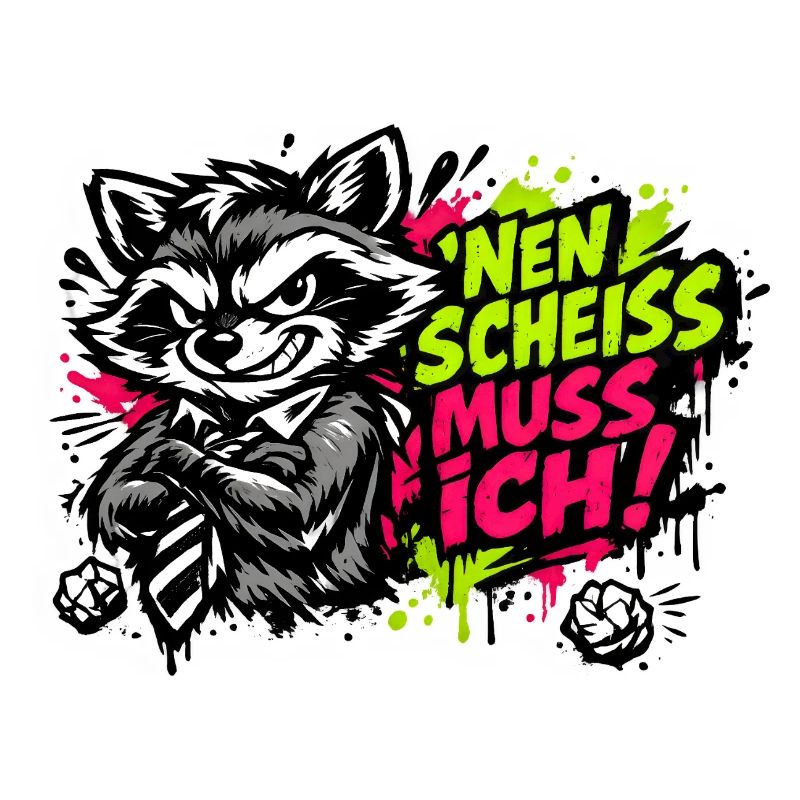 Lustiger Waschbär Spruch Nen Scheiss muss ich