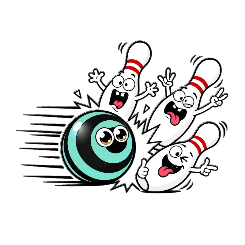 Lebendige Bowlingball mit frechen Pins
