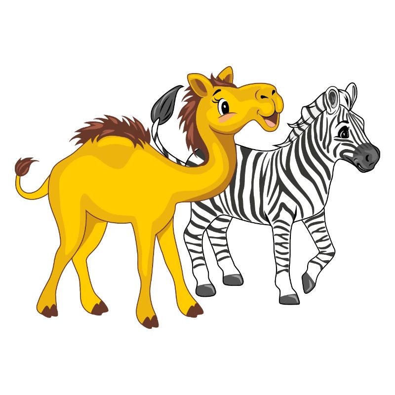 Cute camel and zebra