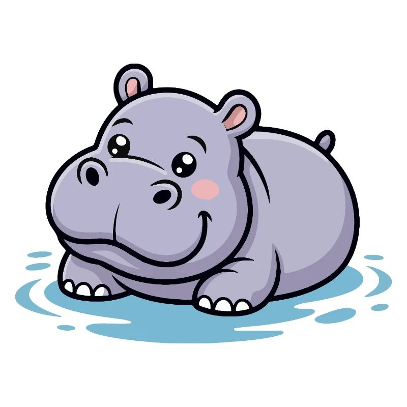 Cute hippo in a puddle